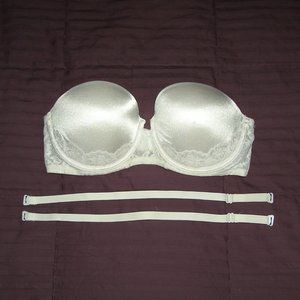 34D Lily of France White Strapless bra w/removable straps